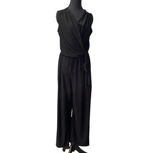 Nik and Nash Jumpsuit Women Medium Black Wrap Front Wide Leg Sleeveless